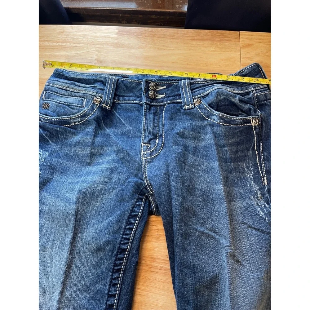 Miss Me JP5046-2 Bootcut Jeans Blue Denim Rhinestone Cross Flap Pocket Womens 31